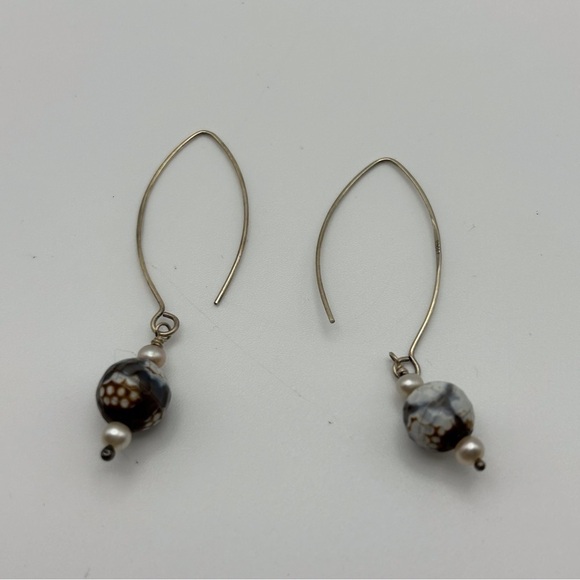 Sterling Silver 925 Dangle Earrings with Brown Wedding Cake Style Beads - Picture 10 of 10